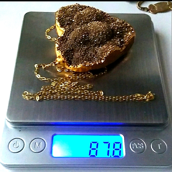 VTG EST. 18K /STERLING SILVER Vermeil NATURAL Druzy Heart Pendant Necklace 440ct - Picture 6 of 16
